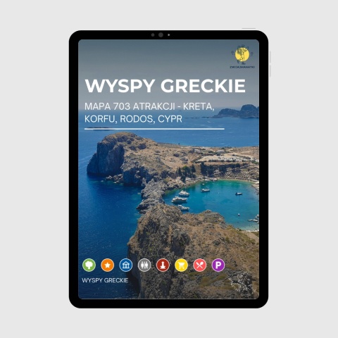 Mapa atrakcji wysp Greckich - Rodos, Korfu, Krety i Cypru