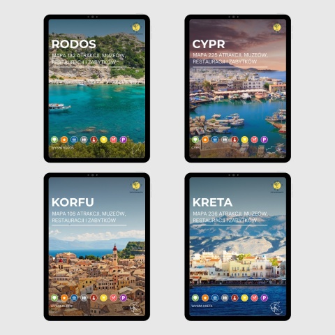 Mapa atrakcji turystycznych- Rodos, Korfu, Krety i Cypru