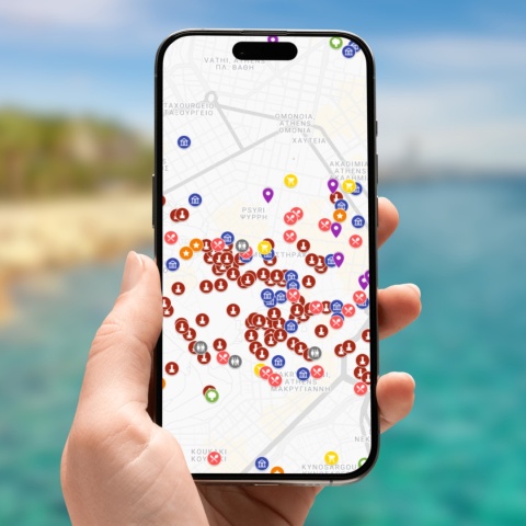 mapa atrakcji Aten na telefonie