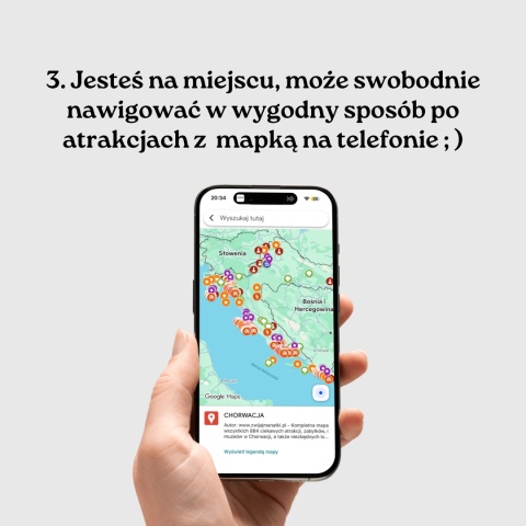 mapa atrakcji Chorwacji na telefonie