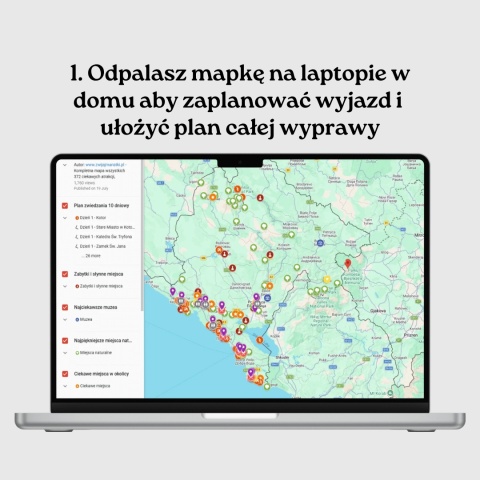 mapa atrakcji Czarnogóry otwarta na komputerze