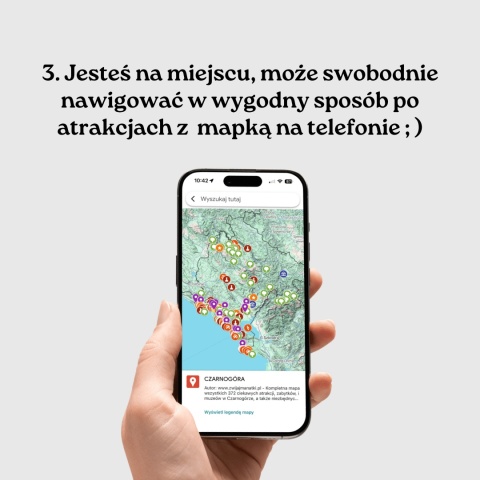 mapa atrakcji Czarnogóry na telefonie