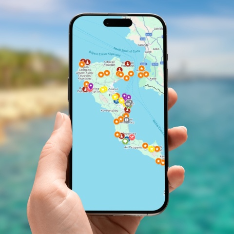 mapa atrakcji Korfu na telefonie