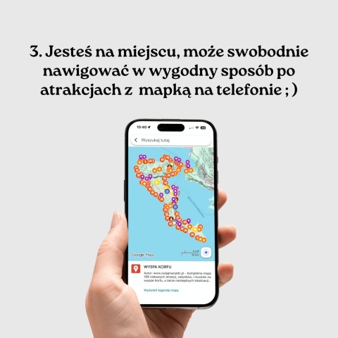 mapa atrakcji Korfu na telefonie