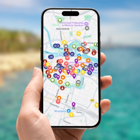 mapa atrakcji Wrocławia na telefonie