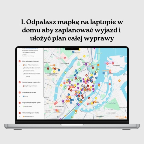 mapa atrakcji Kopenhagi otwarta na komputerze