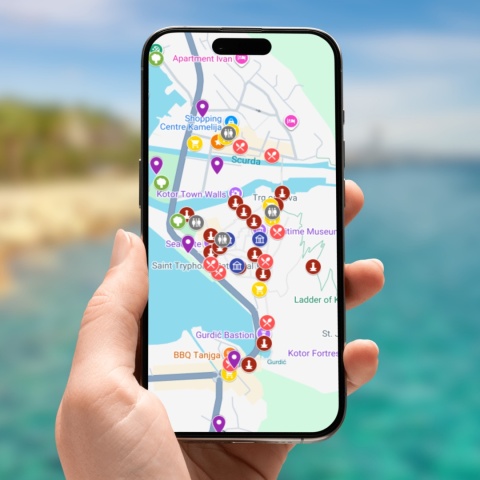 mapa atrakcji Kotoru na telefonie