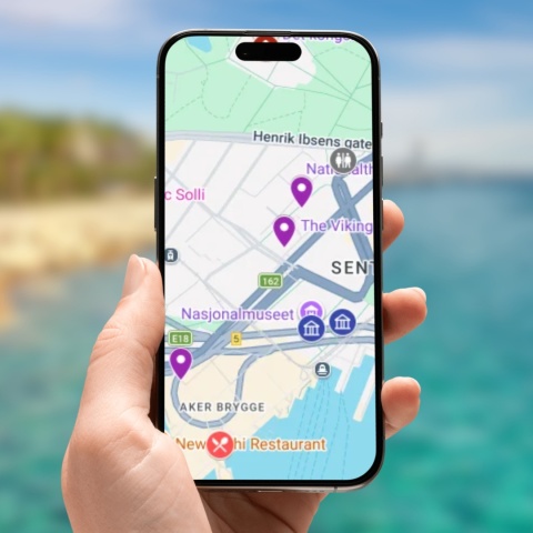 mapa atrakcji turystycznych w Oslo w google maps na telefonie