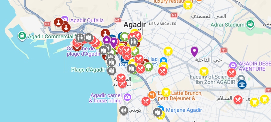 mapa atrakcji i zabytków Agadir