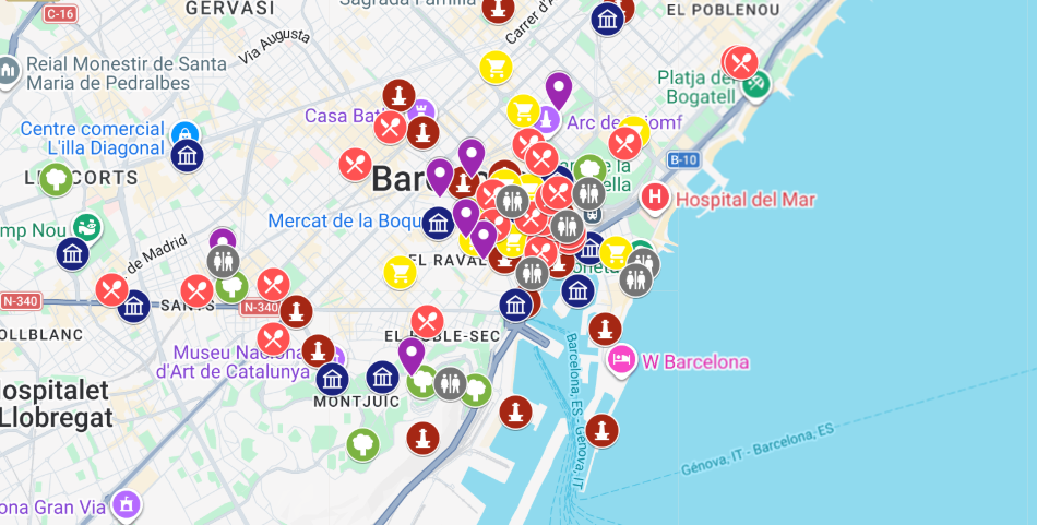 mapa atrakcji i zabytków w Barcelonie