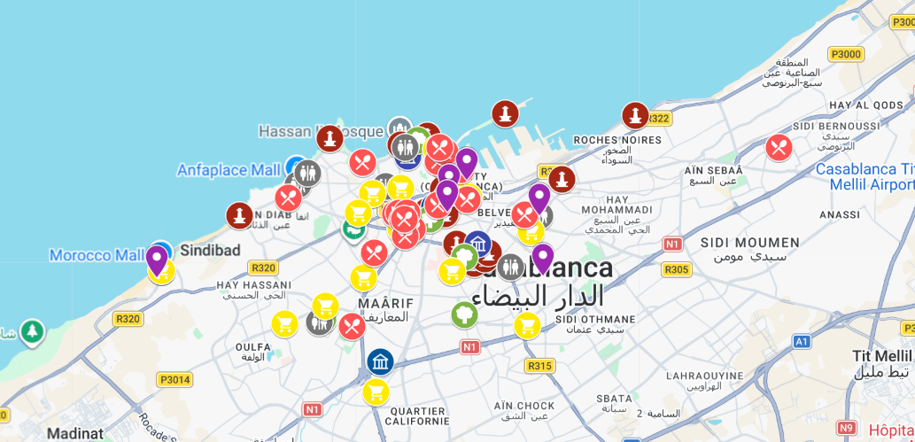 mapa atrakcji i zabytków Casablanca