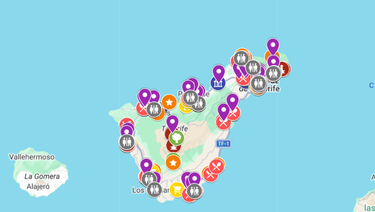 mapa atrakcji i zabytków Teneryfa