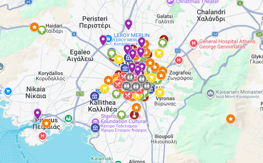mapa atrakcji i zabytków Ateny