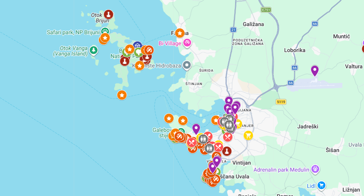 mapa atrakcji Pula