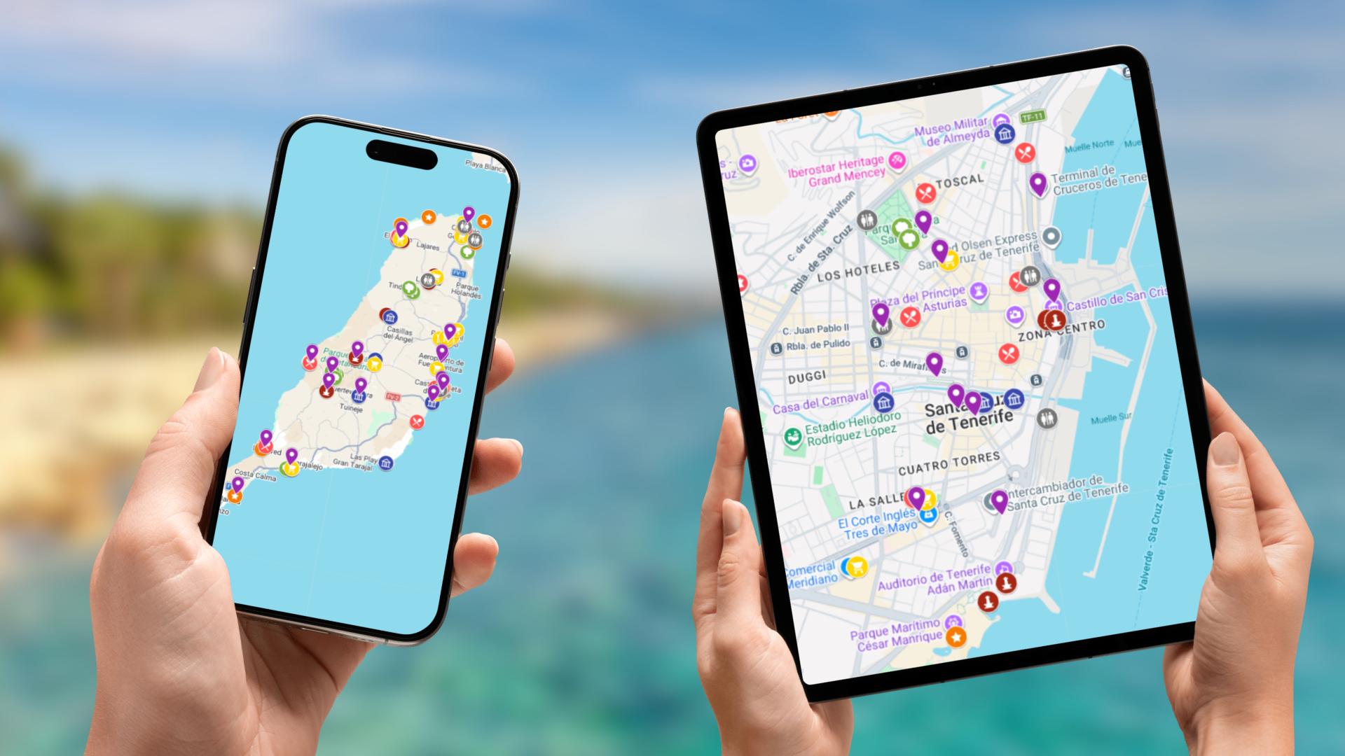 mapa atrakcji Wysp Kanaryjskich na telefonie i tablecie