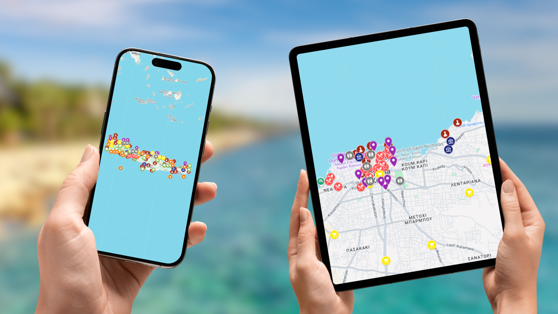 mapa atrakcji Krety na telefonie i tablecie