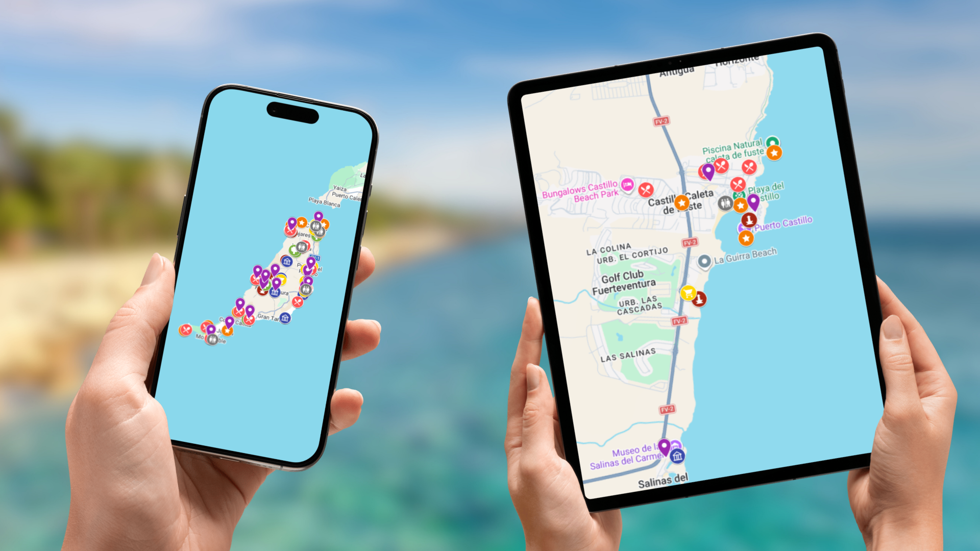 mapa atrakcji Fuerteventury na telefonie i tablecie