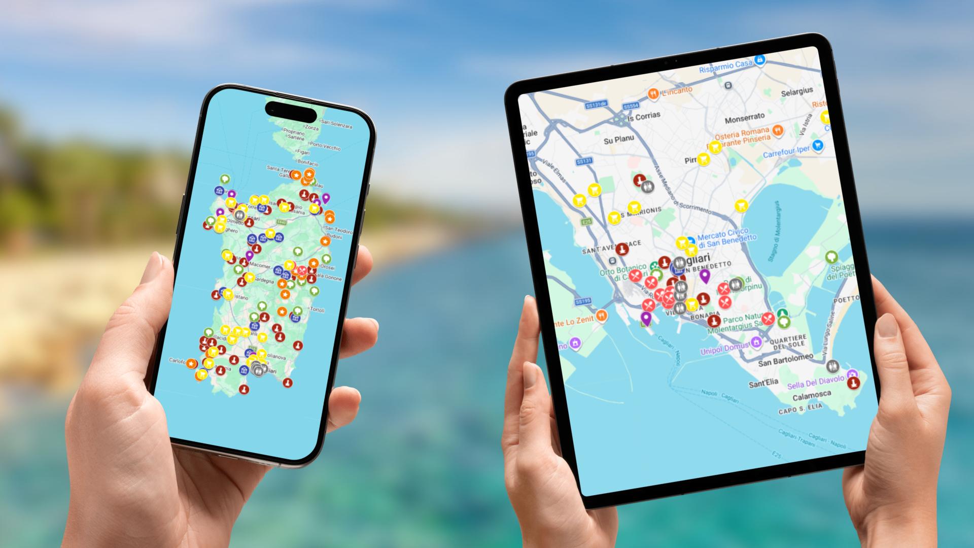 mapa atrakcji Sardynii na telefonie i tablecie