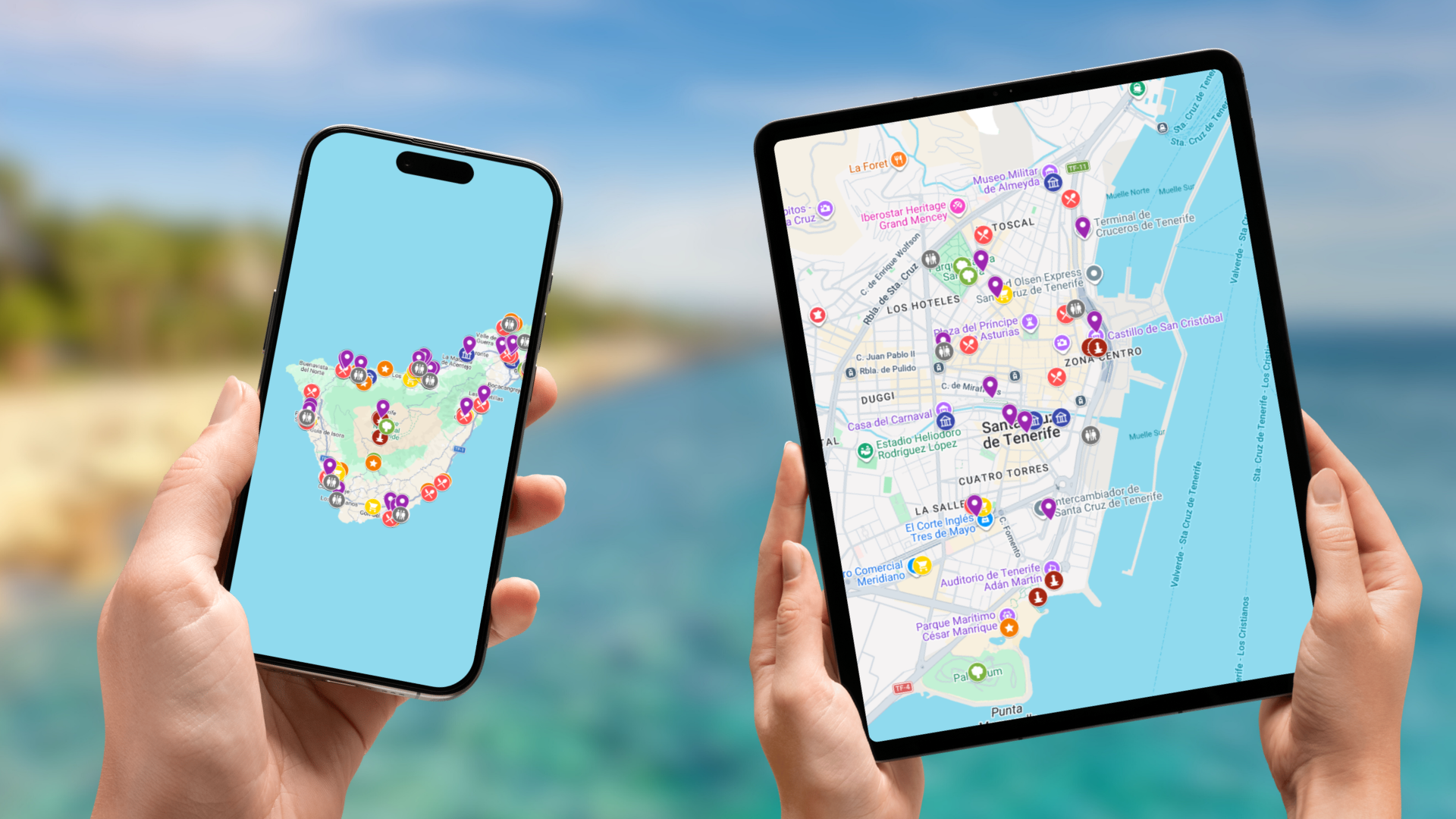 mapa atrakcji Teneryfy na telefonie i tablecie