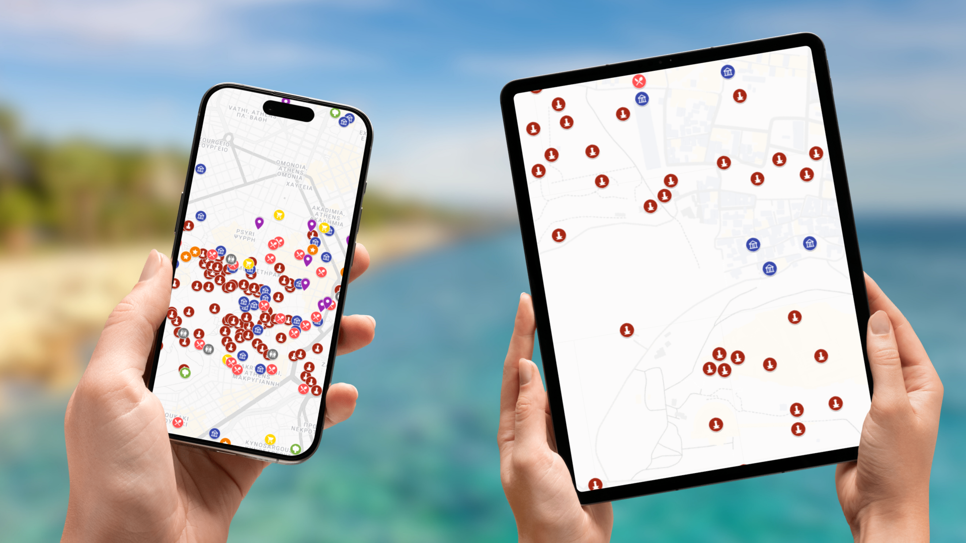 mapa atrakcji Aten na telefonie i tablecie