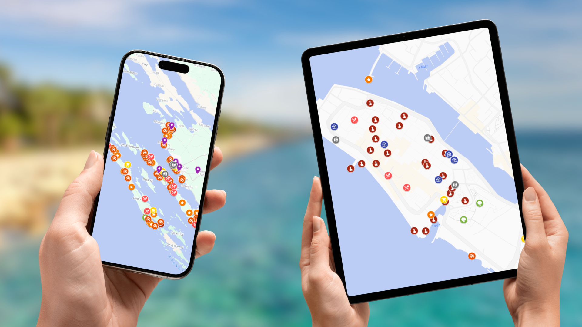 mapa atrakcji Zadaru na telefonie i tablecie