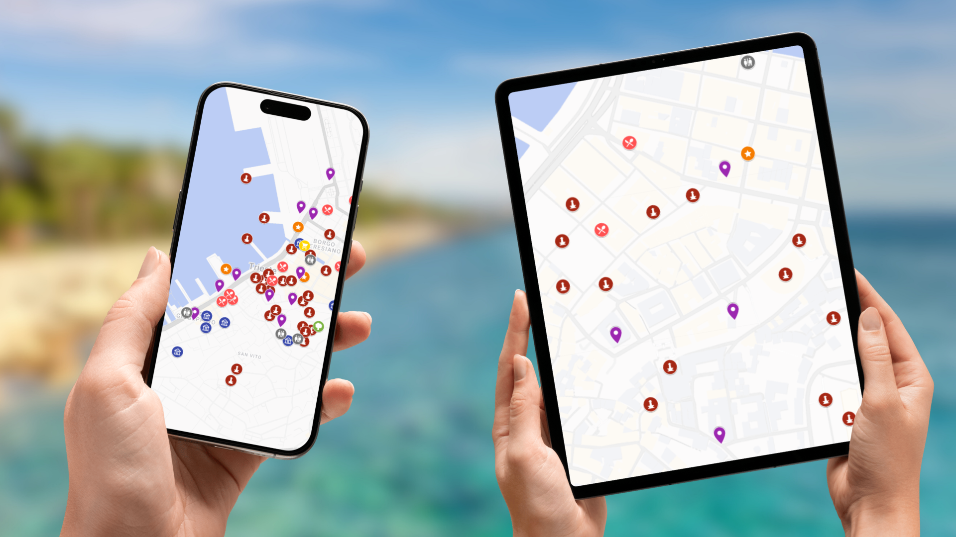 mapa atrakcji Triestu na telefonie i tablecie