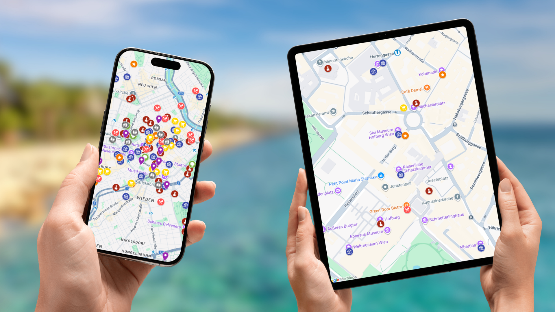 mapa atrakcji Wiednia na telefonie i tablecie