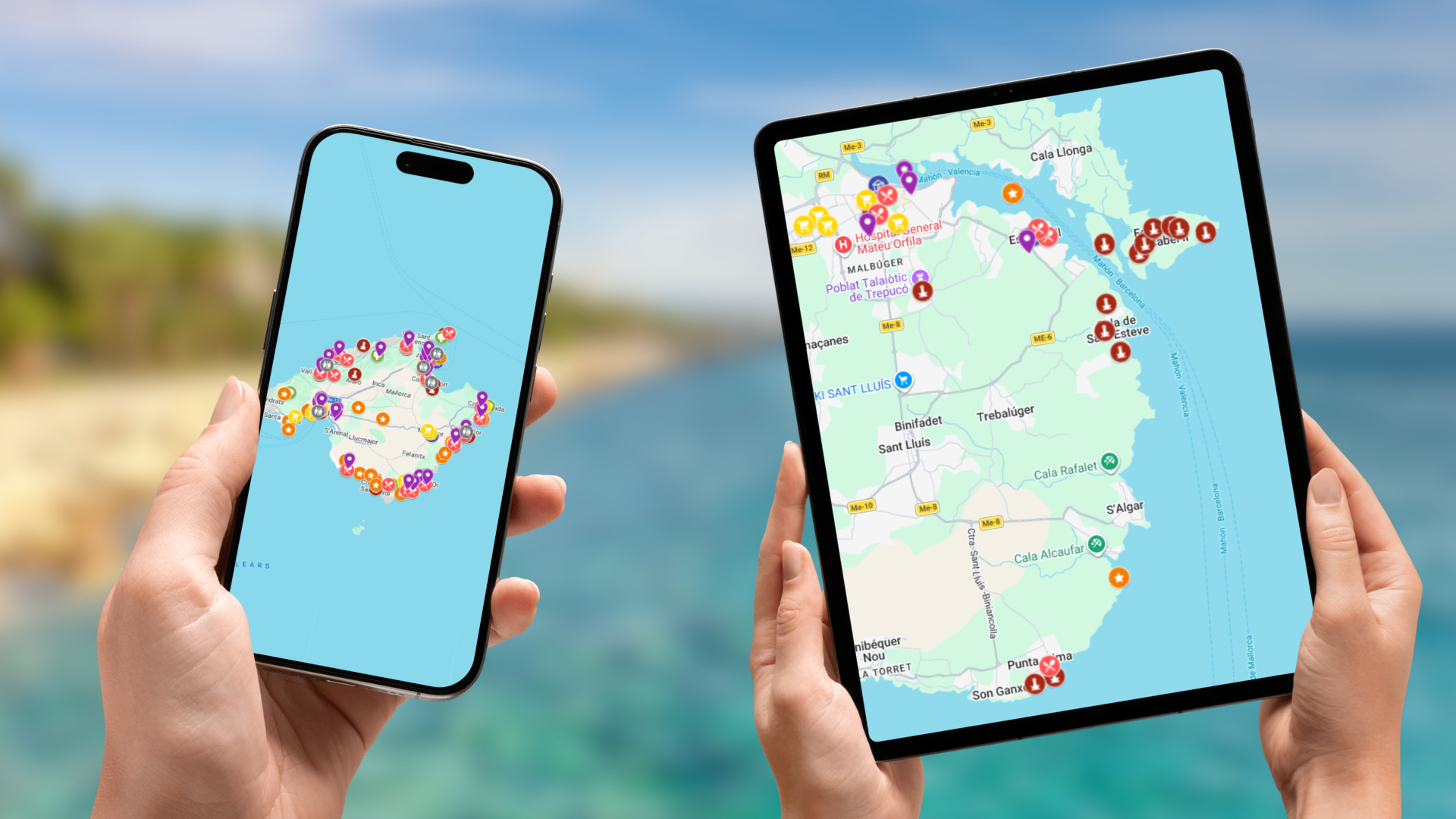 mapa atrakcji Majorki i Minorki na telefonie i tablecie