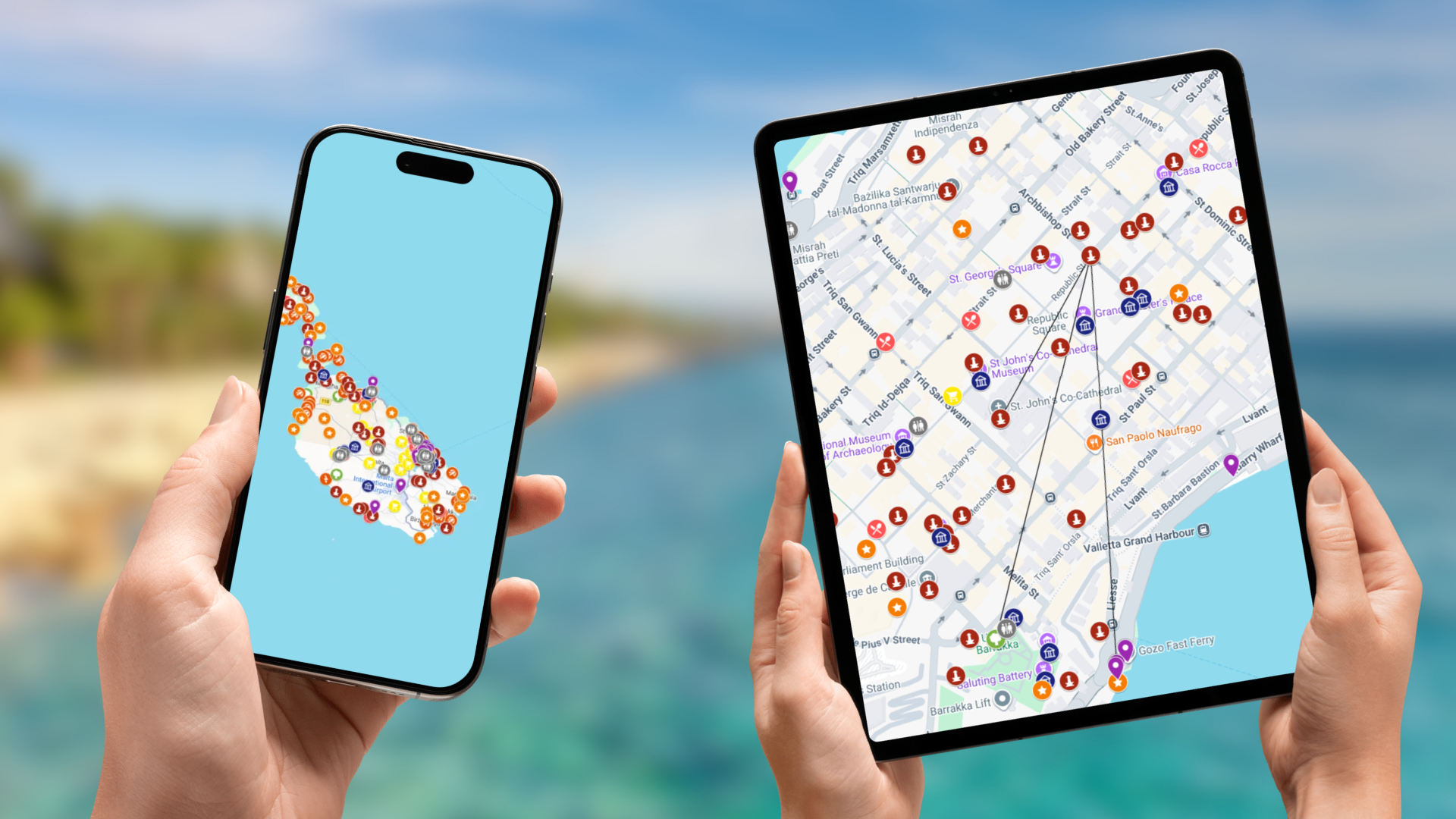 mapa atrakcji Malty na telefonie i tablecie