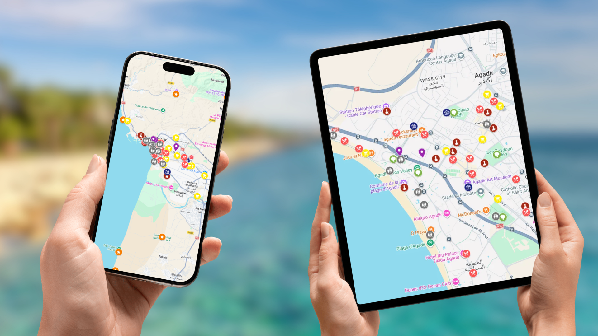 mapa atrakcji Agadiru na telefonie i tablecie