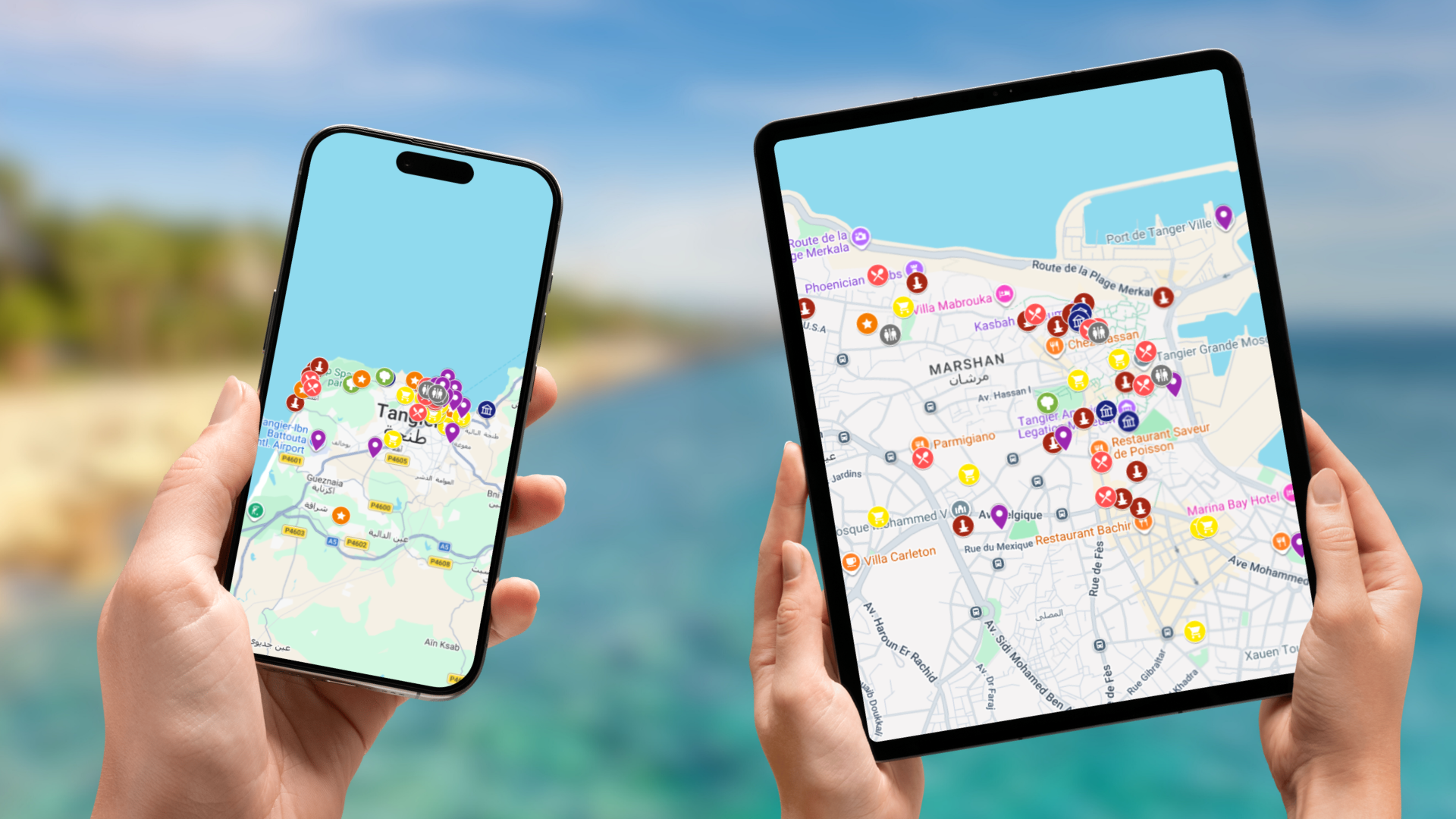 mapa atrakcji Tangeru na telefonie i tablecie
