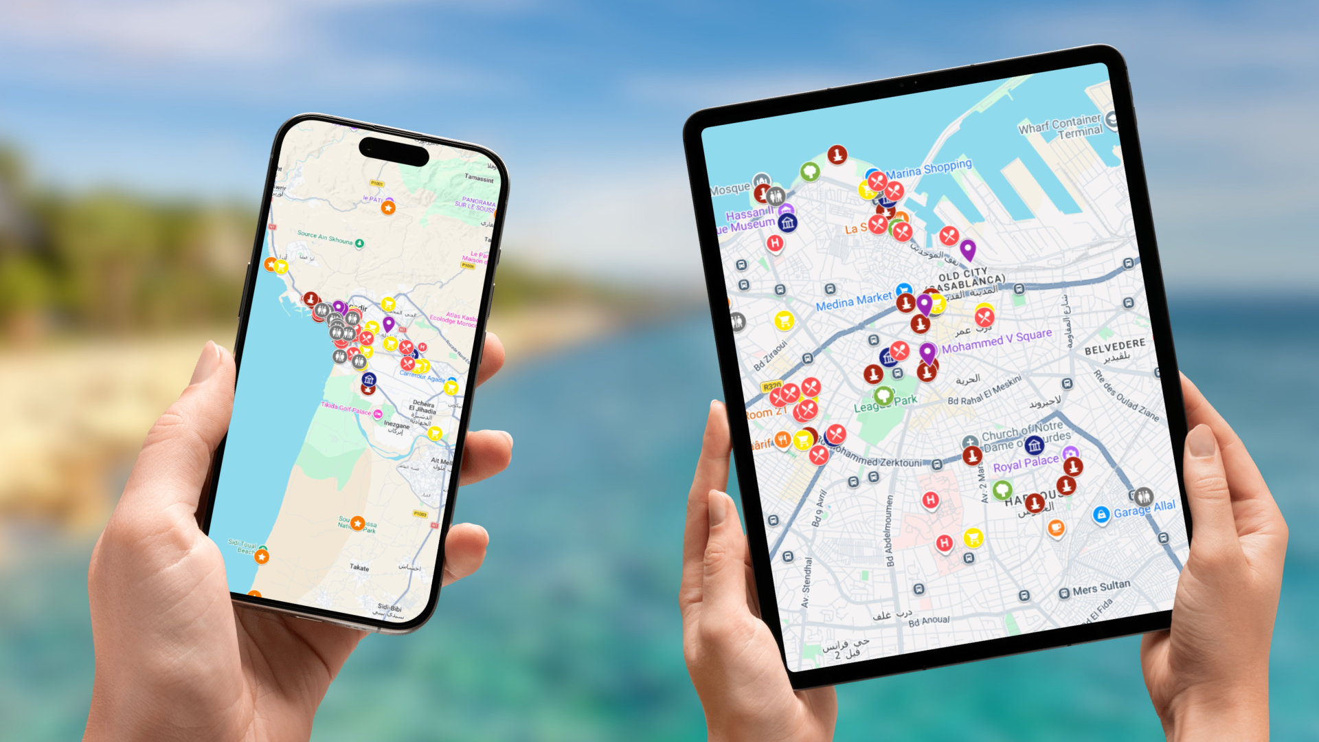 mapa atrakcji Casablanki na telefonie i tablecie