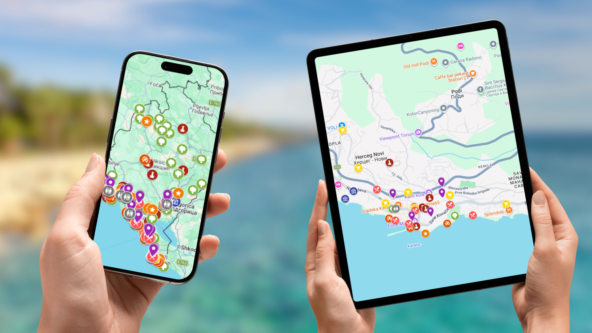 mapa atrakcji Czarnogóry na telefonie i tablecie