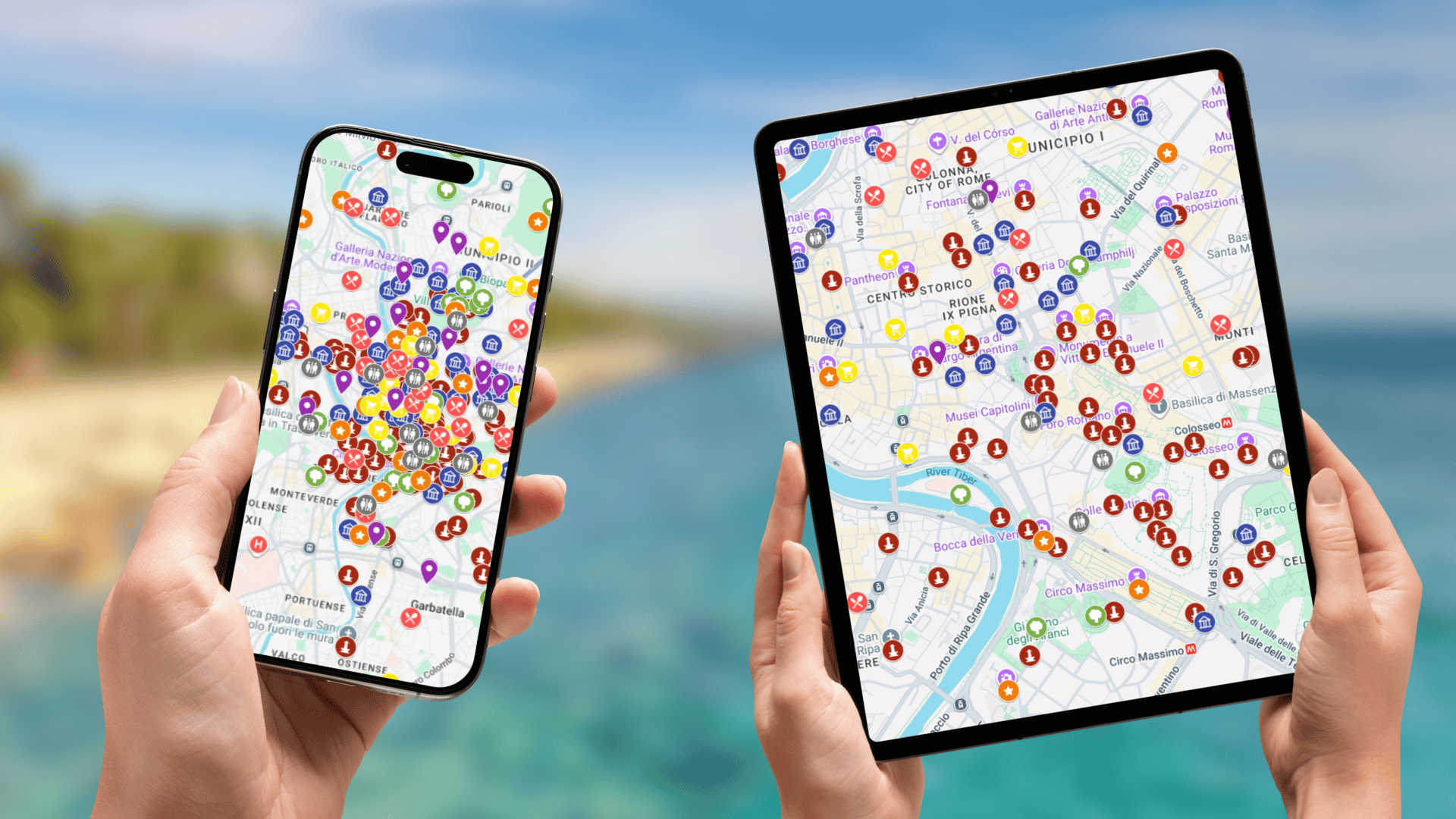 mapa atrakcji Rzymu na telefonie i tablecie