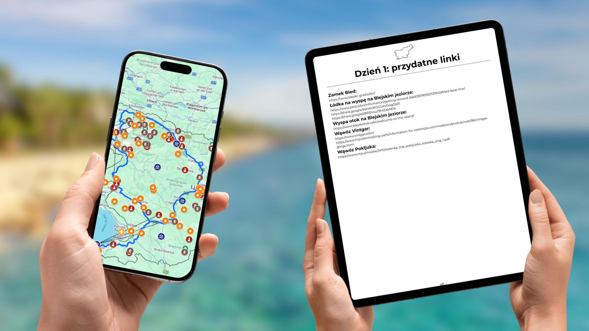 plan zwiedzania Słowenii na telefonie i tablecie