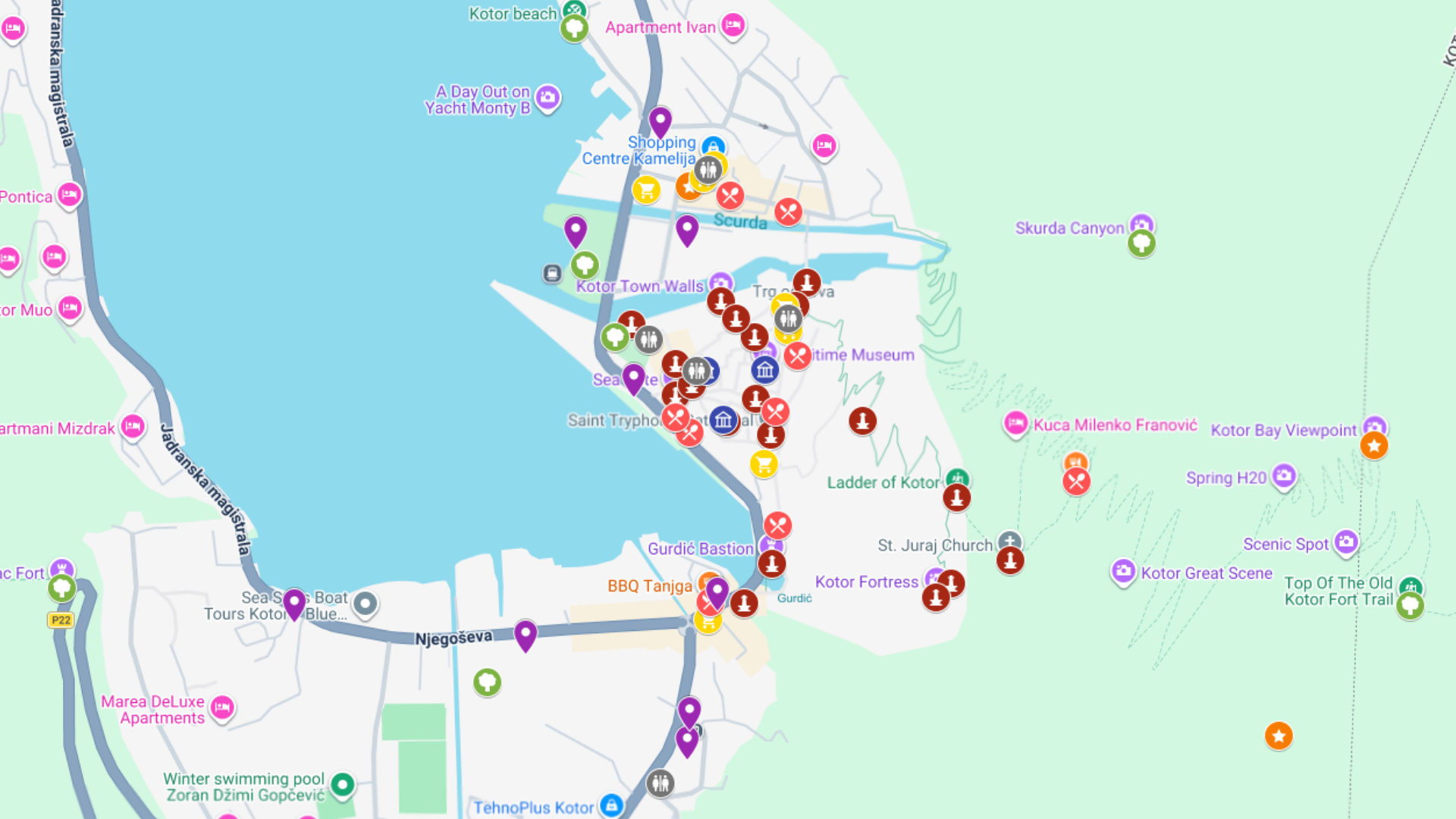 Kotor - kompletna mapa turystyczna