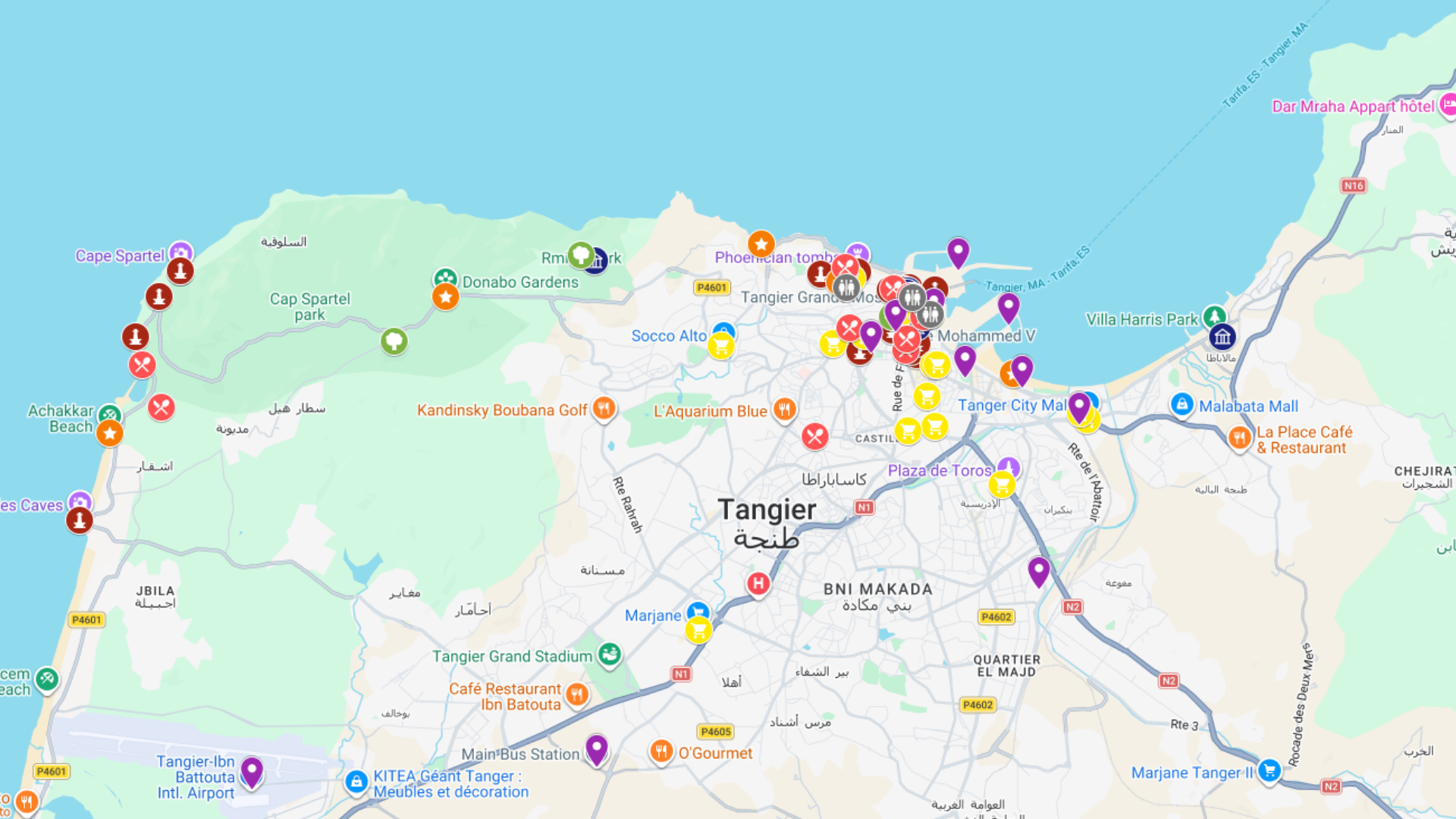 mapa atrakcji turystycznych Tangeru