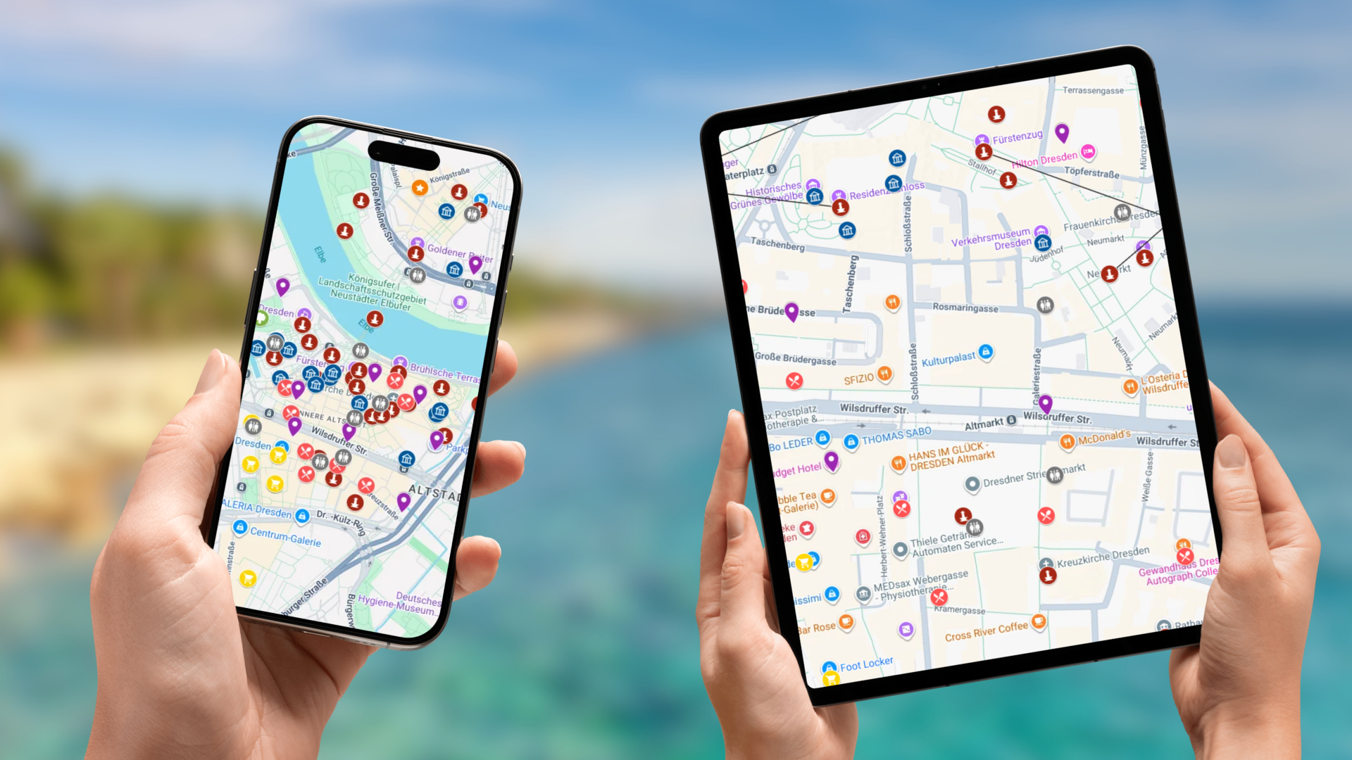 mapa atrakcji Drezna na telefonie i tablecie