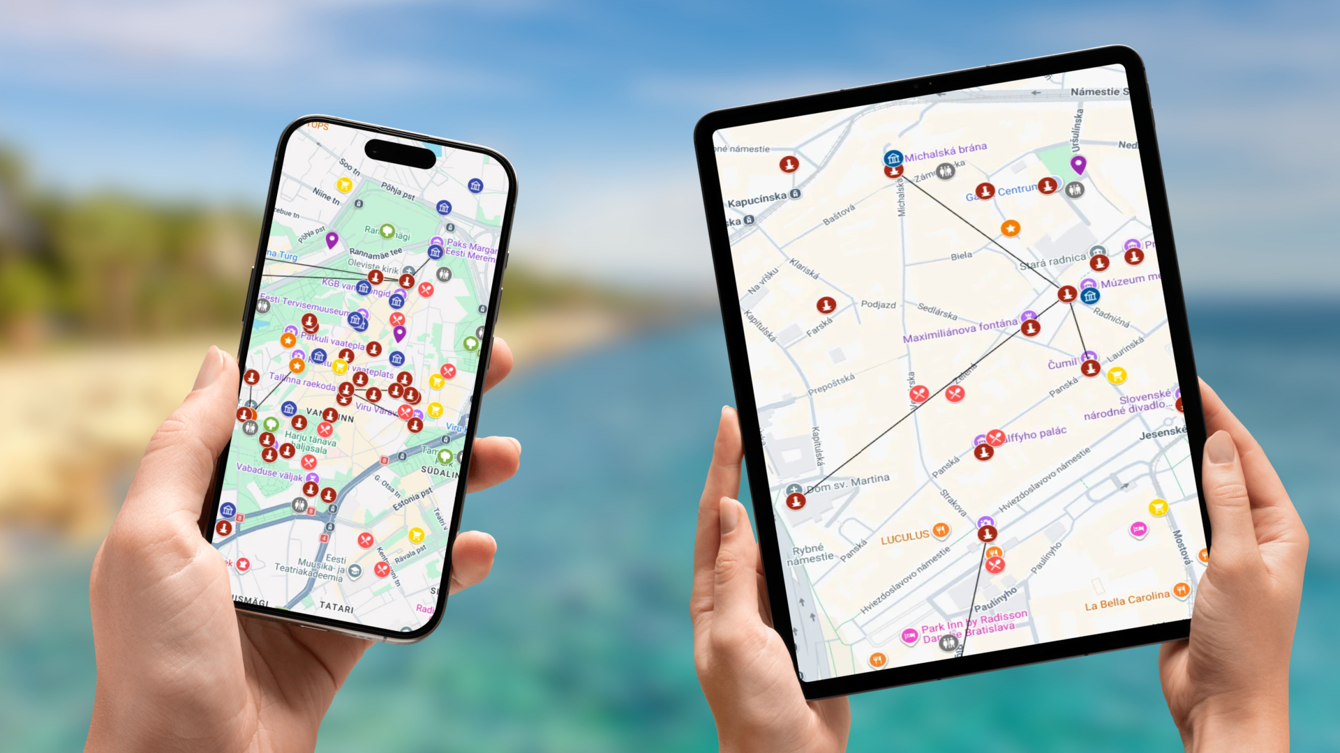 mapa atrakcji Tallinna na telefonie i tablecie