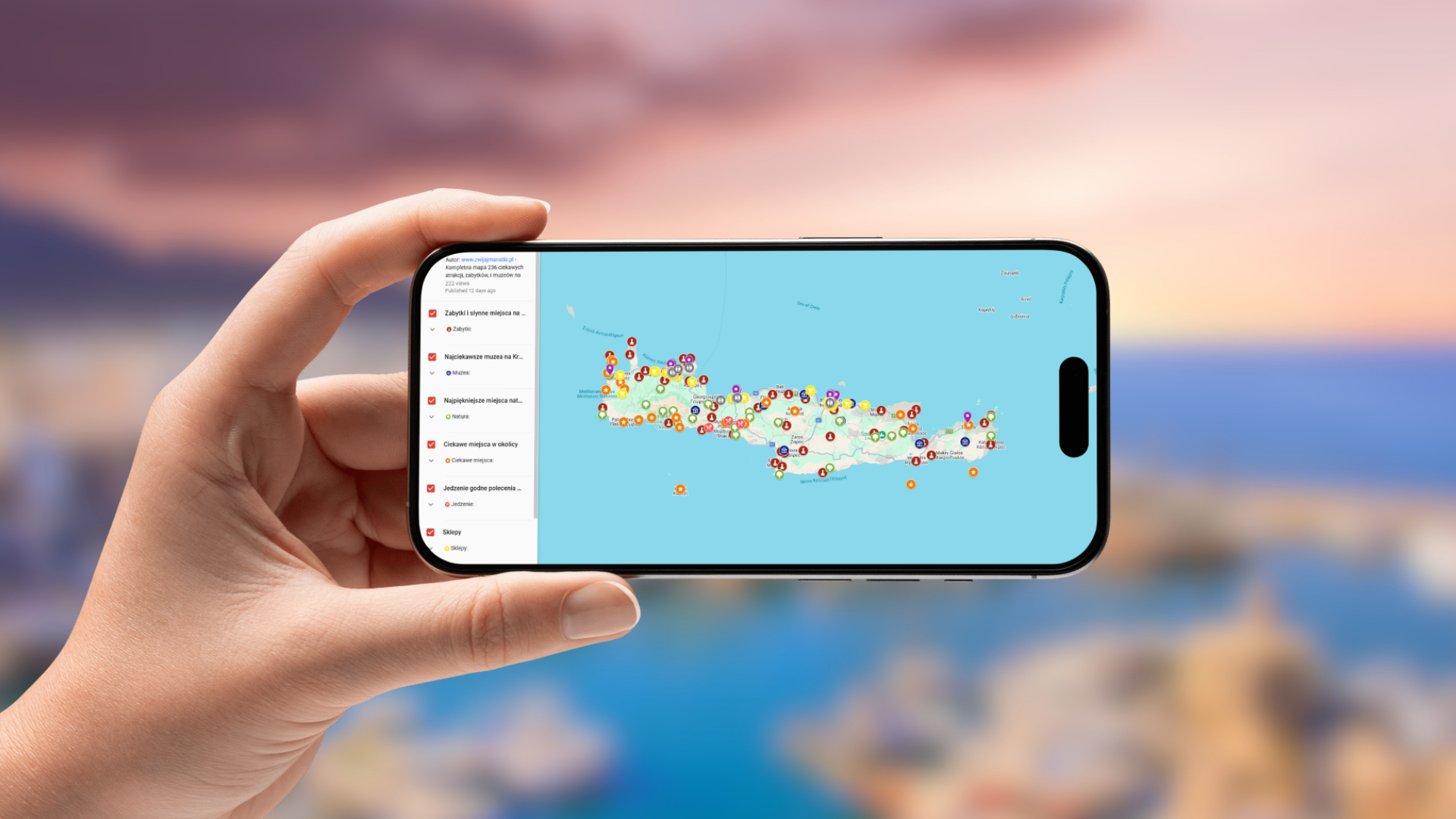 mapa Krety otwarta na telefonie poziomo