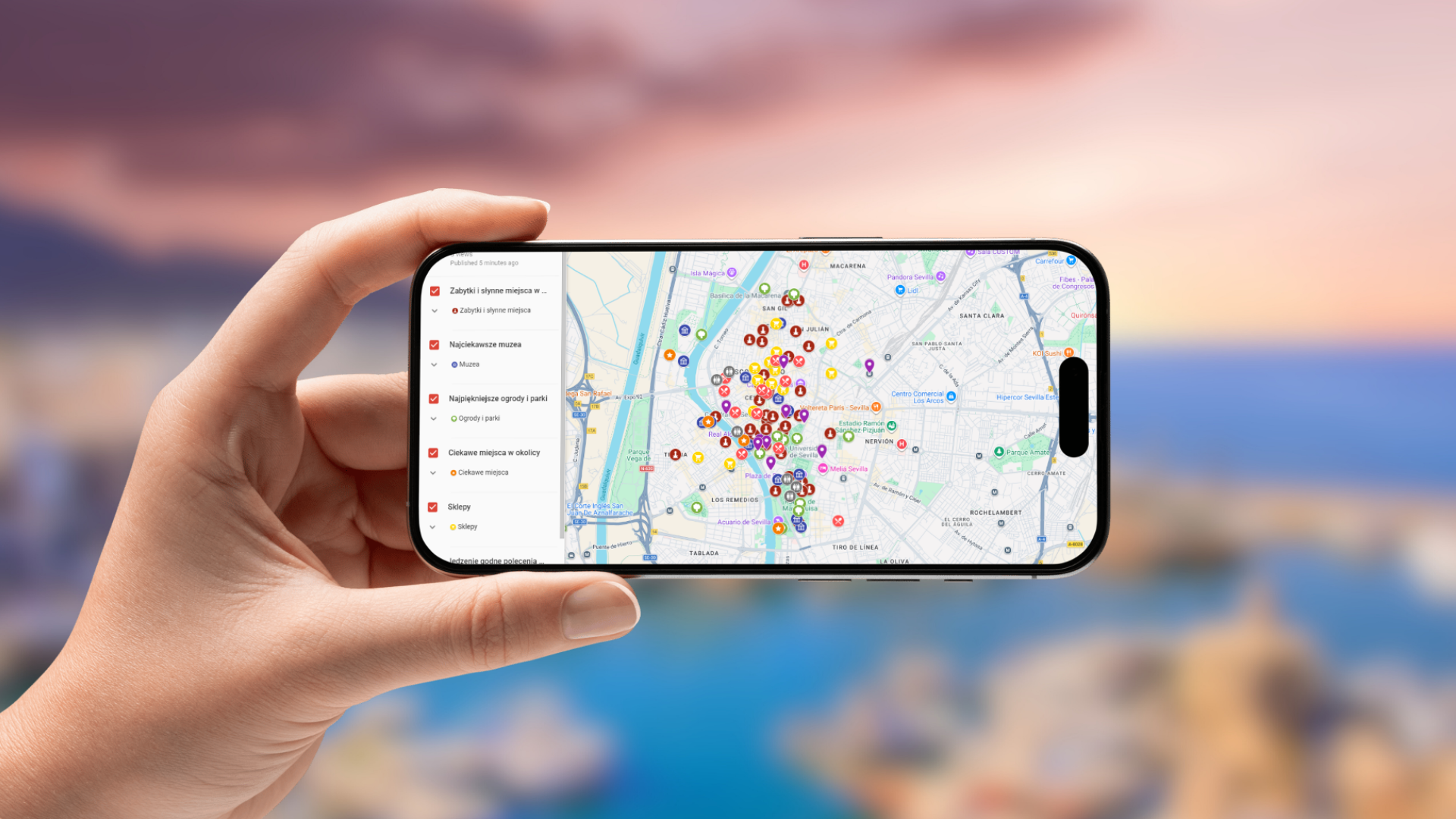 mapa Sewilli otwarta na telefonie poziomo