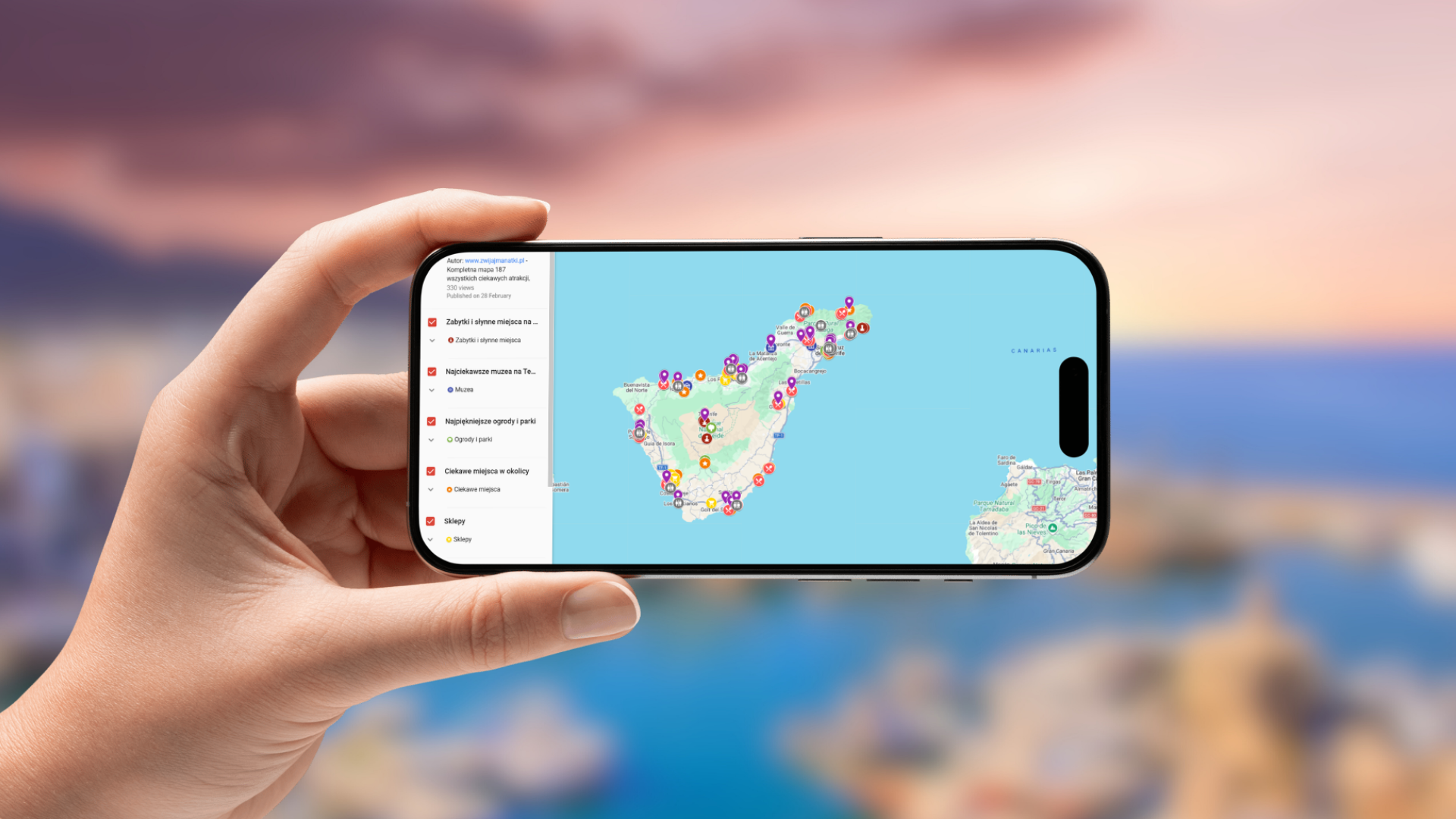 mapa Teneryfy otwarta na telefonie poziomo