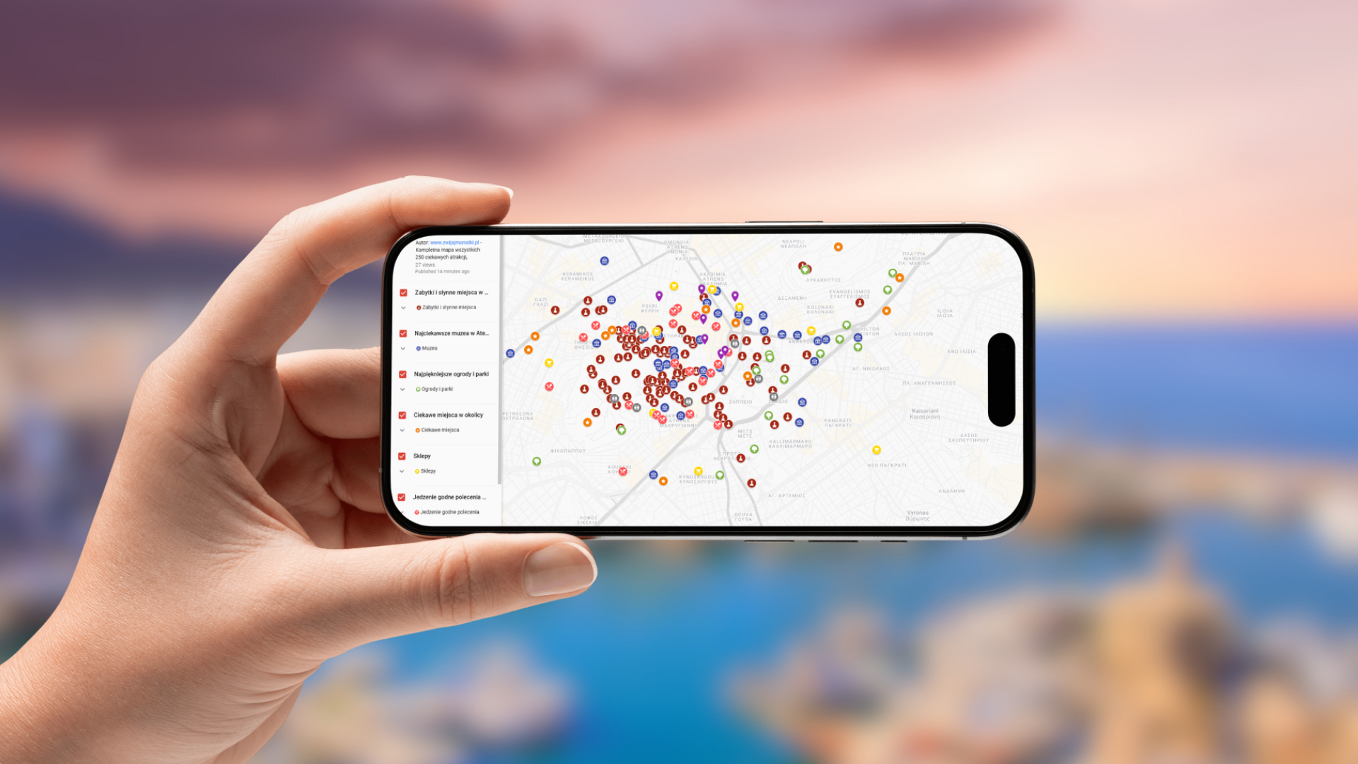 mapa Aten otwarta na telefonie poziomo