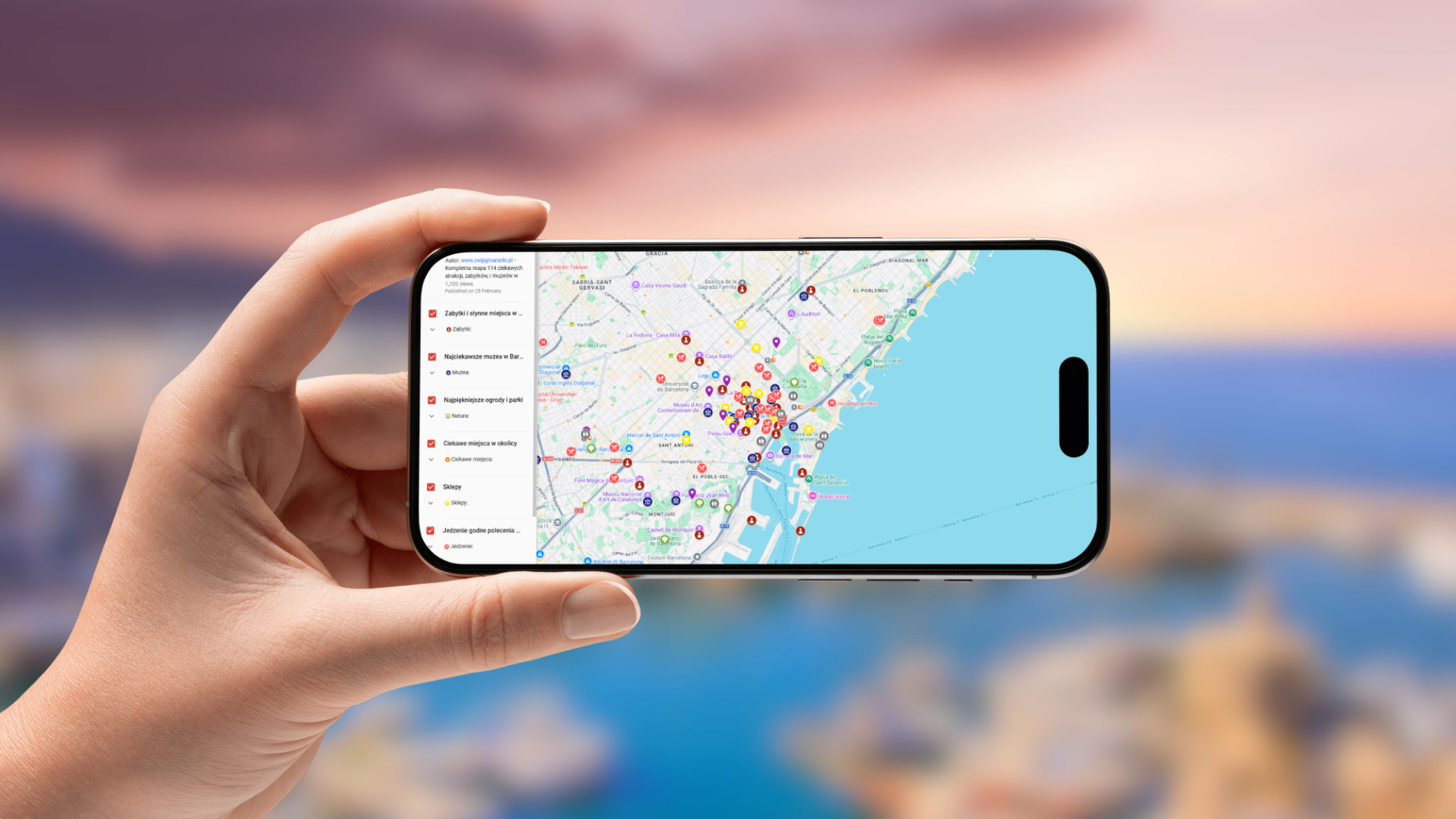 mapa Barcelony otwarta na telefonie poziomo
