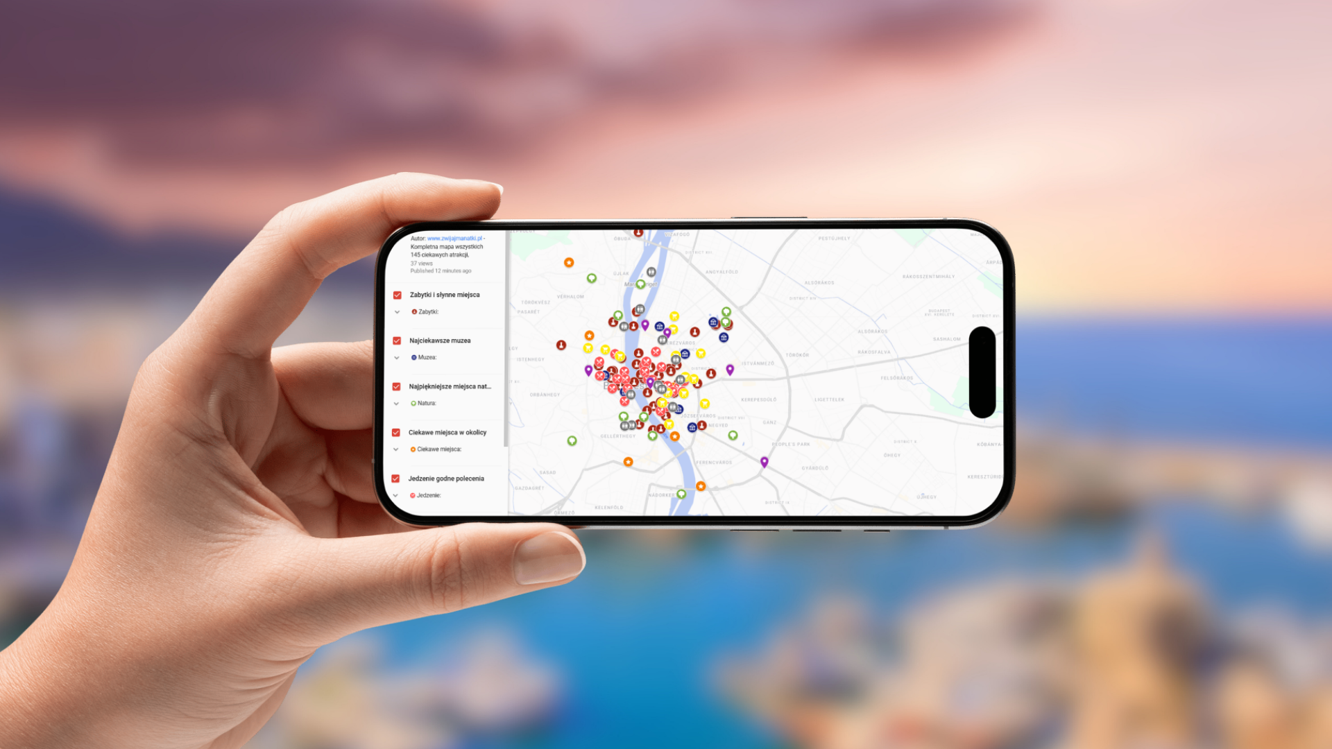mapa Budapesztu otwarta na telefonie poziomo