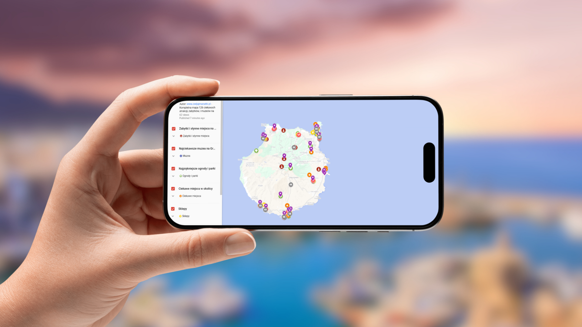 mapa Gran Canarii otwarta na telefonie poziomo