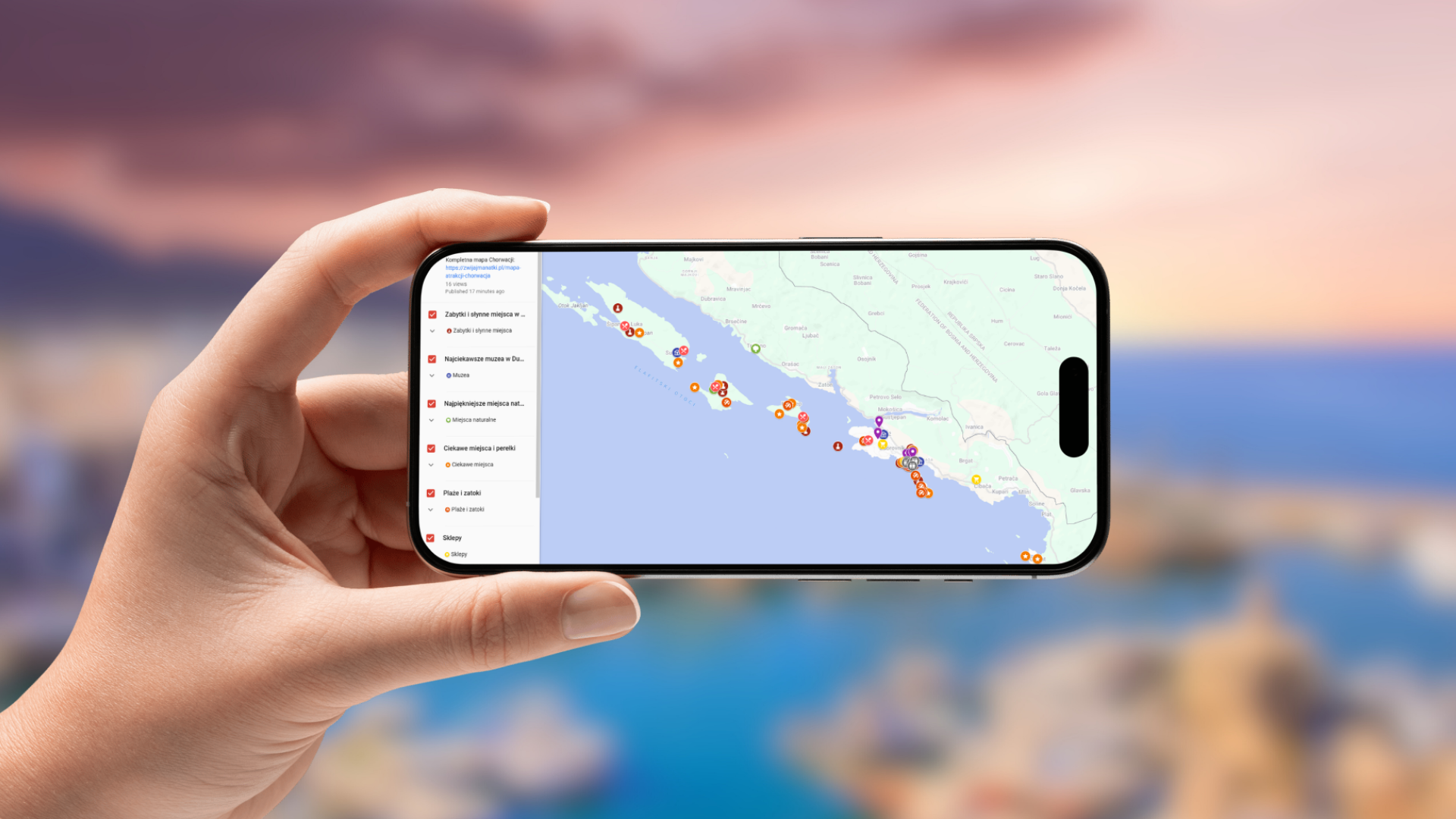 mapa Dubrownika otwarta na telefonie poziomo