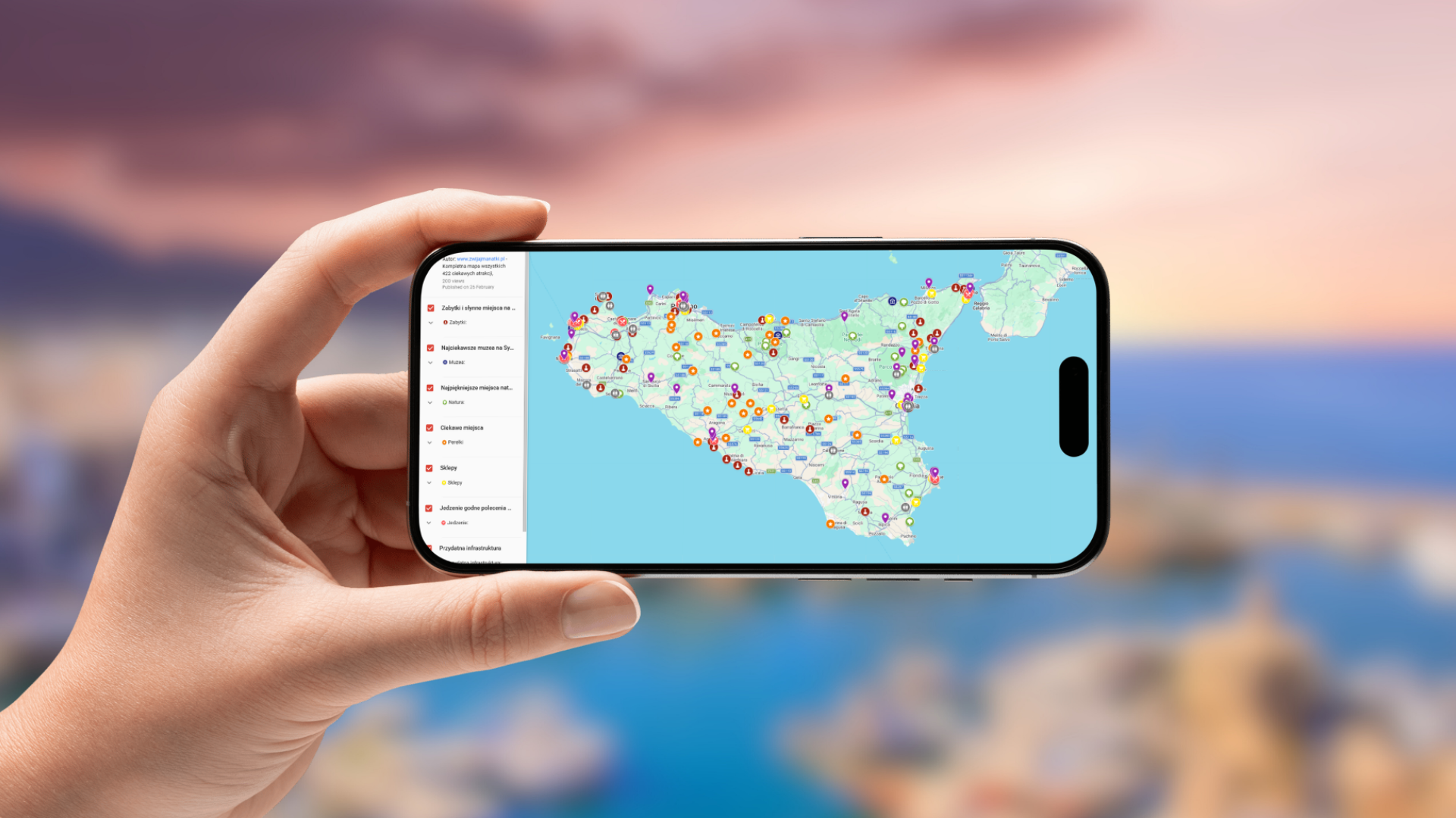 mapa Sycylii otwarta na telefonie poziomo