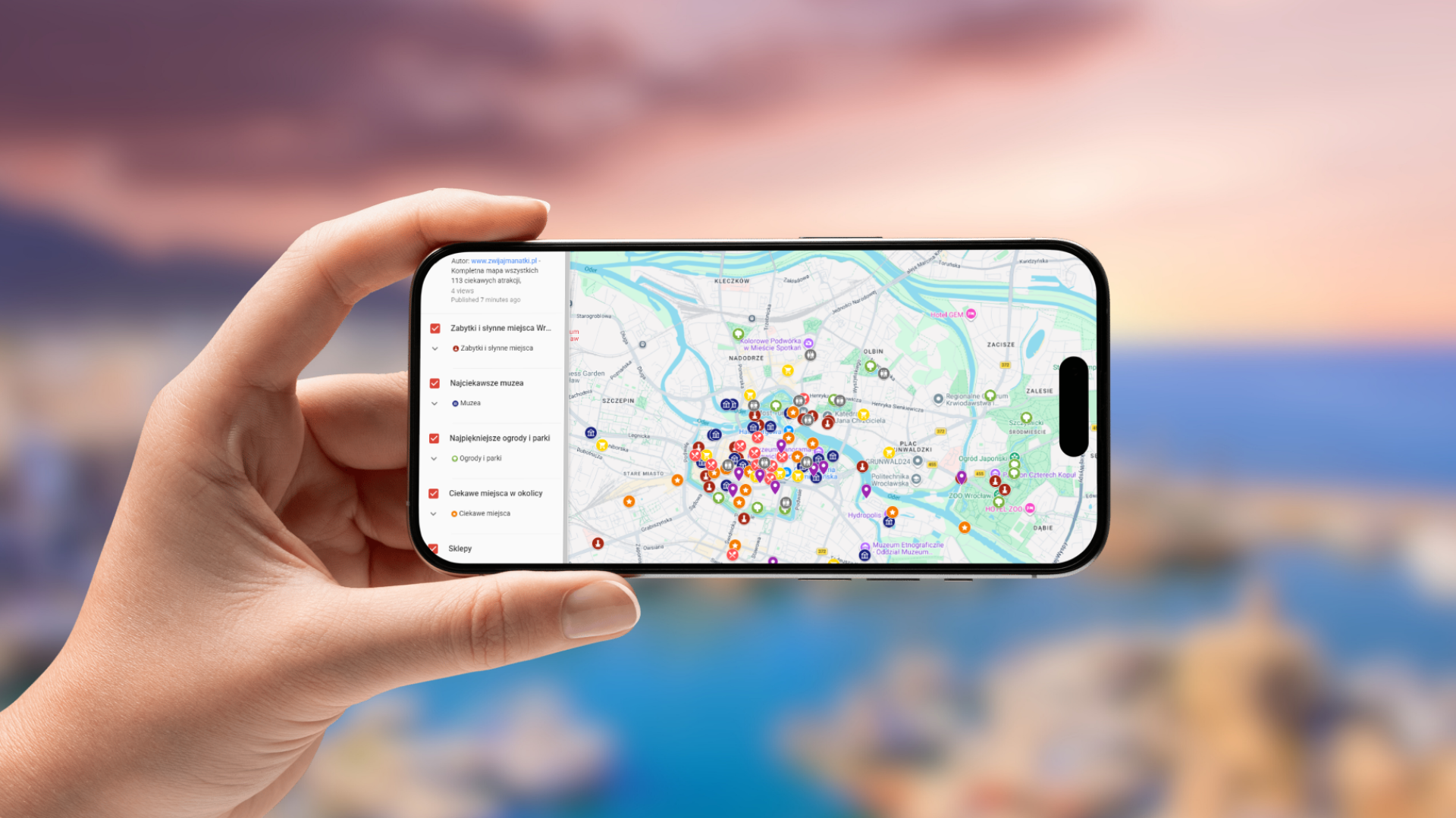 mapa Wrocławia otwarta na telefonie poziomo
