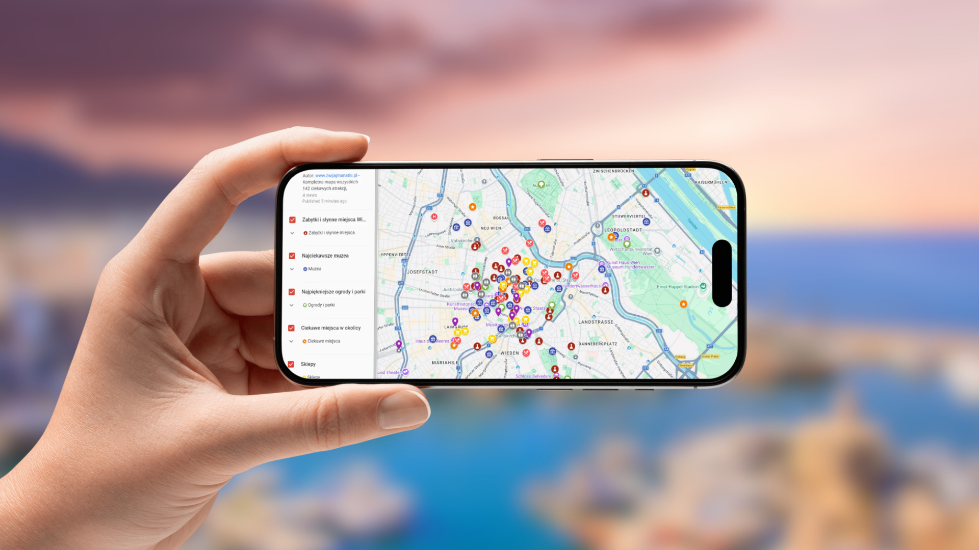 mapa Wiednia otwarta na telefonie poziomo
